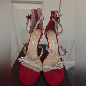 Glamorous Red and Gold Strappy Heels